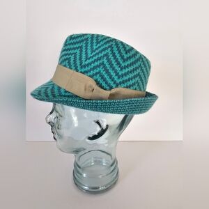 BCBGeneration Teal & Navy Blue Chevron Fedora – Angora Blend – Adjustable Fit